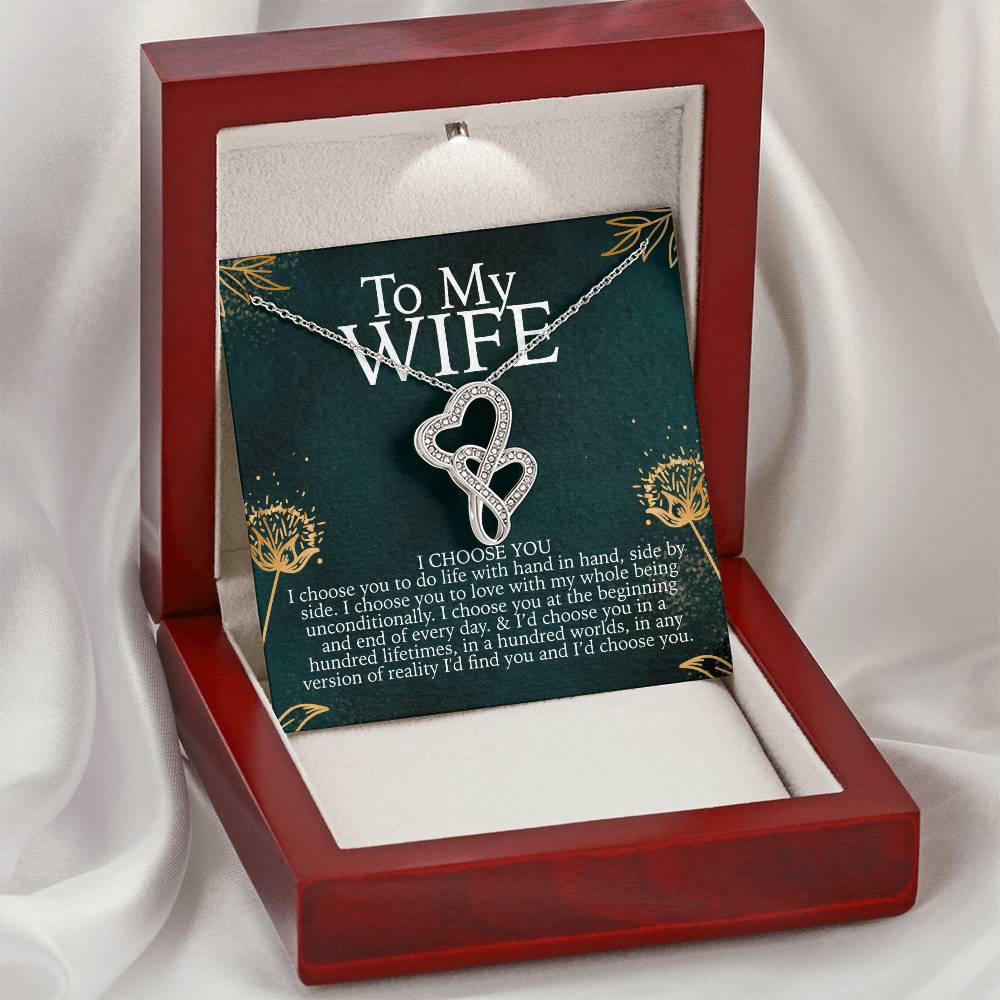 To My Wife Necklace Engagement Gift For Wife Double Hearts Necklace