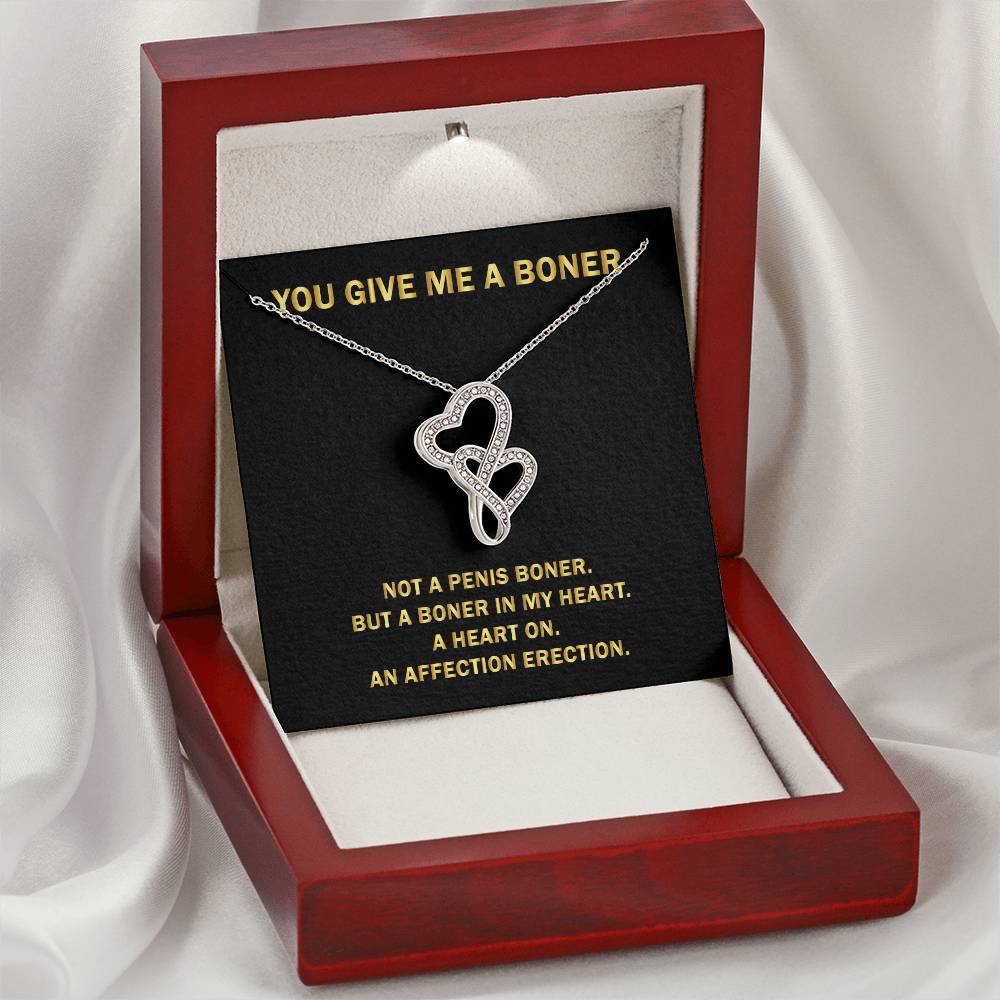 You Give Me A Heart Boner An Affection Erection Pendant Funny & Sarcastic Love For Her Mature G Double Hearts Necklace