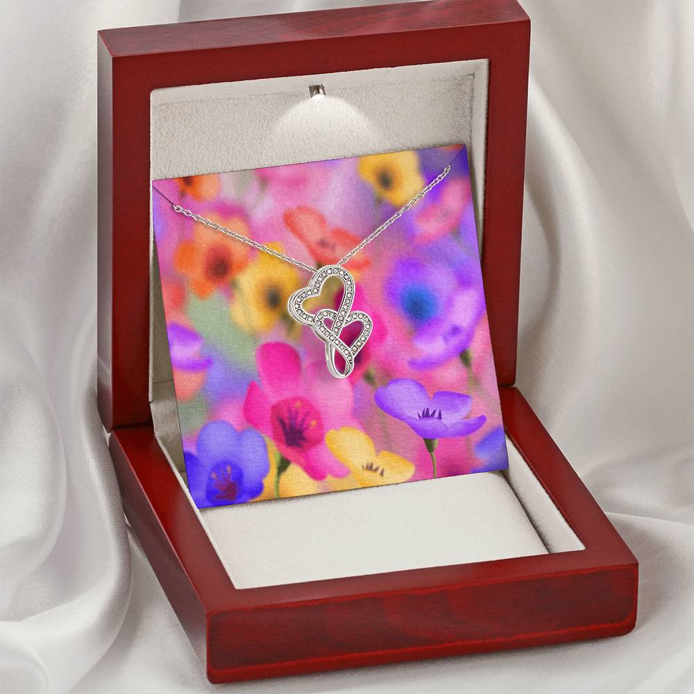 Cheerful Double Hearts Entwined Cz Necklace With Pretty Bright Flowers Photo For Her Perfect Gift To Send Double Hearts Necklace