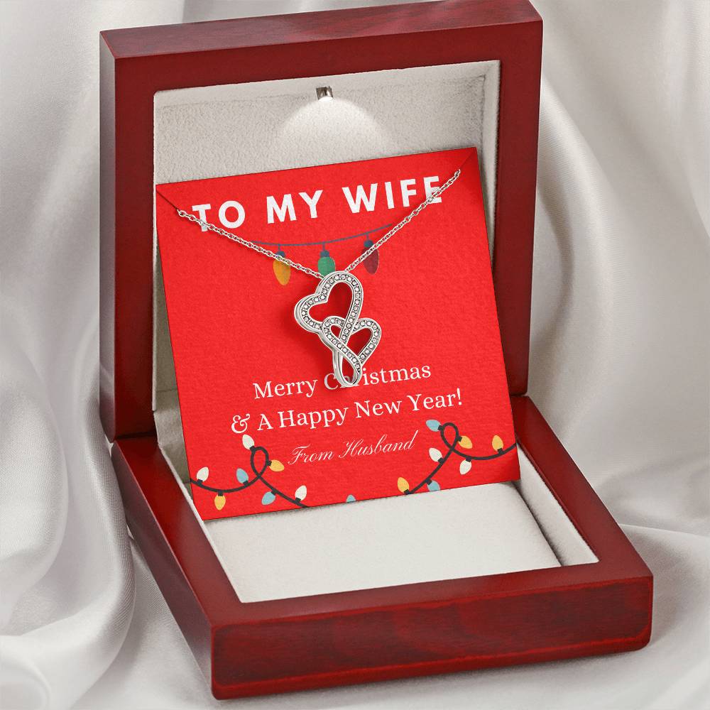 To My Wife Merry Christmas & A Happy New Year To My Wife Christmas Gift For Wife Jewelry Spouse Double Hearts Necklace