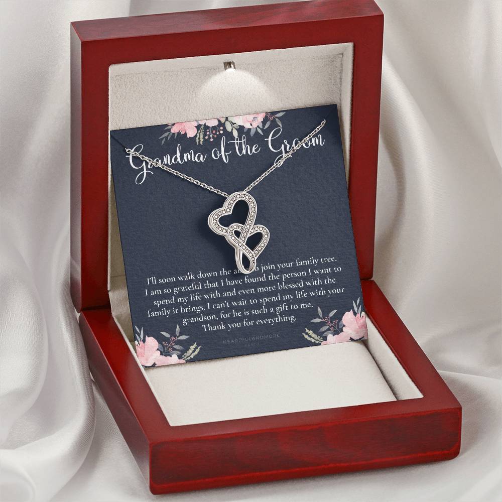Grandmother Of The Groom Gift Necklace Grandma Wedding Gift Nana Bridal Shower Rehearsal Dinner Thank You Gift 3 Double Hearts Necklace