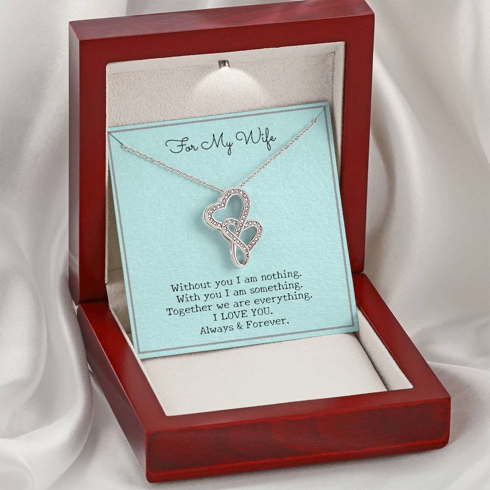 Gift For My Wife - Double Hearts Pendant Necklace - Without You I Am Nothing - Artisan Crafted In 14K White Gold Finis Double Hearts Necklace