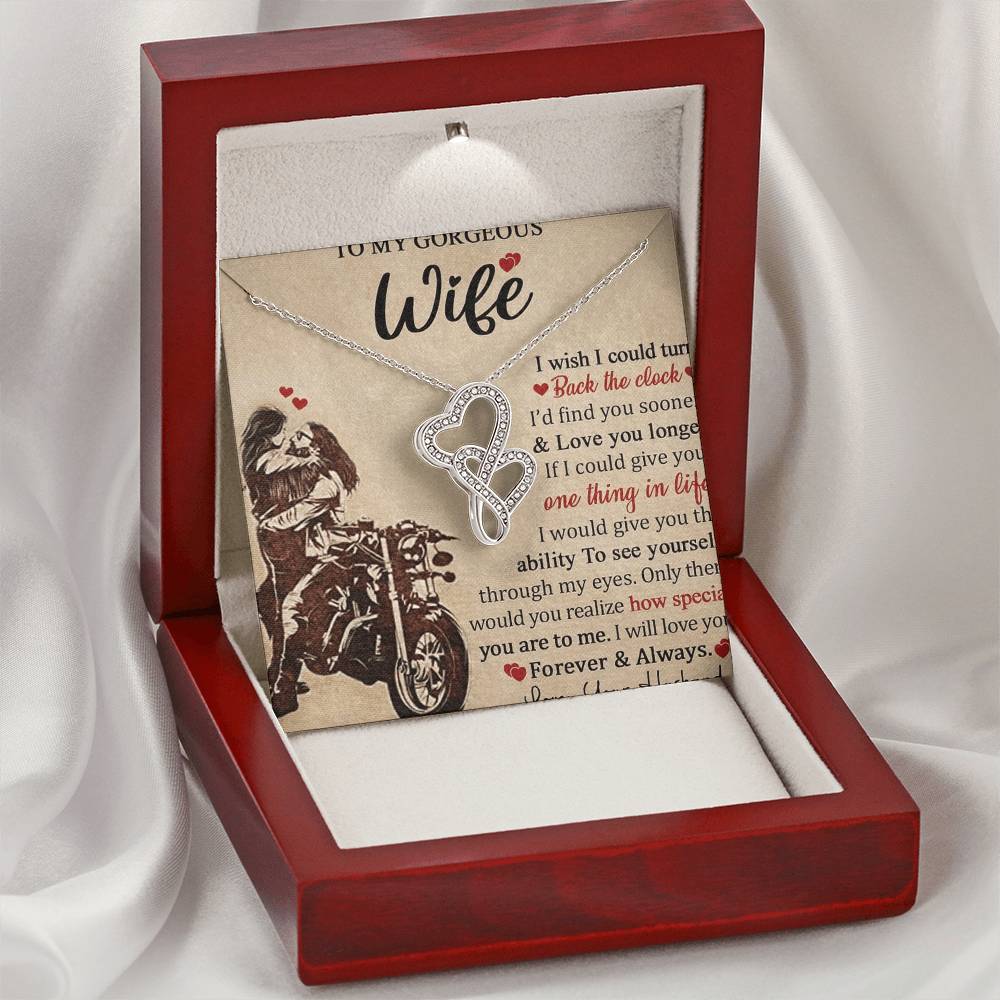 To My Bikers Wife Double Hearts Necklace