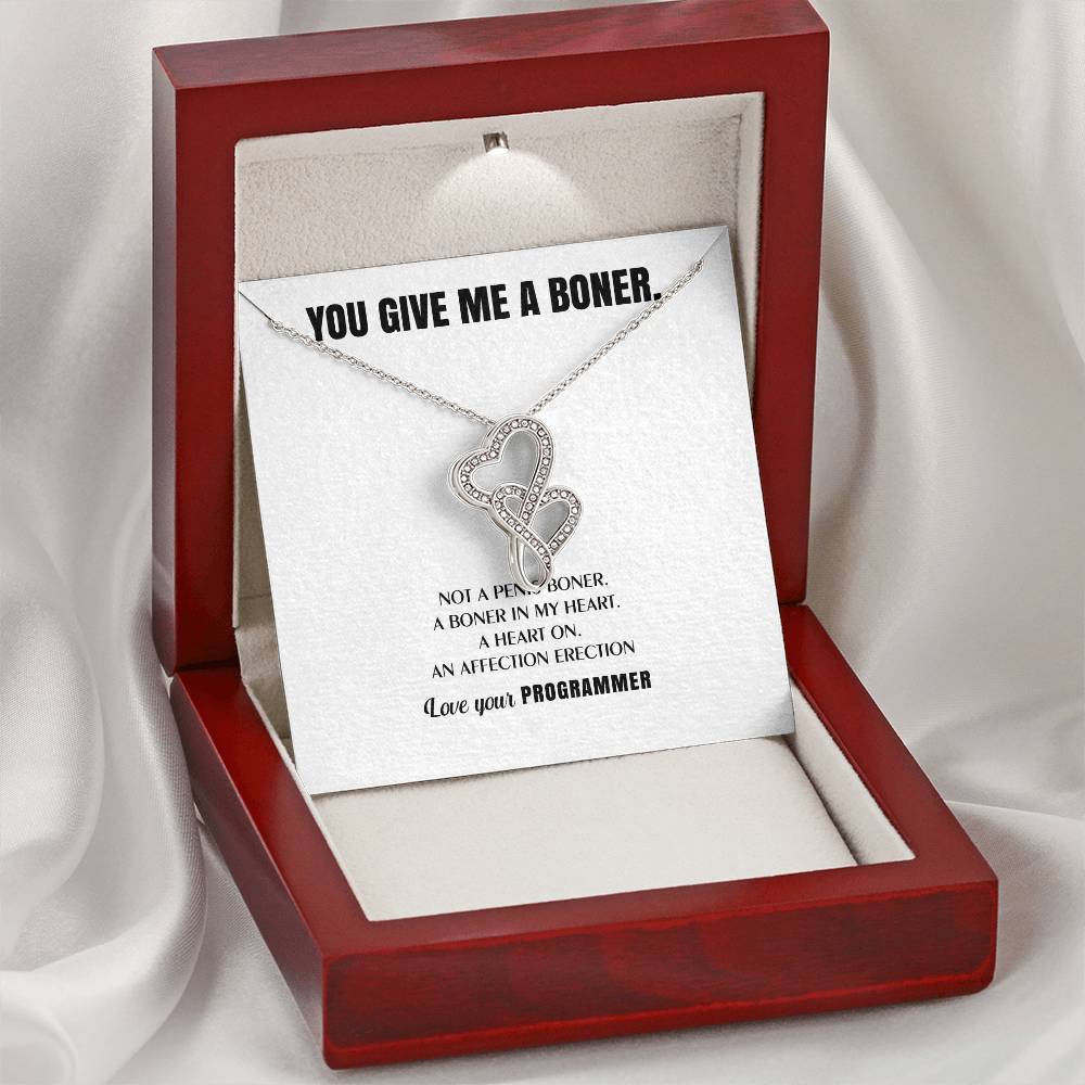 You Give Me A Heart Boner An Affection Erection Funny & Sarcastic Love For Her Mature Best Fu 8 Double Hearts Necklace