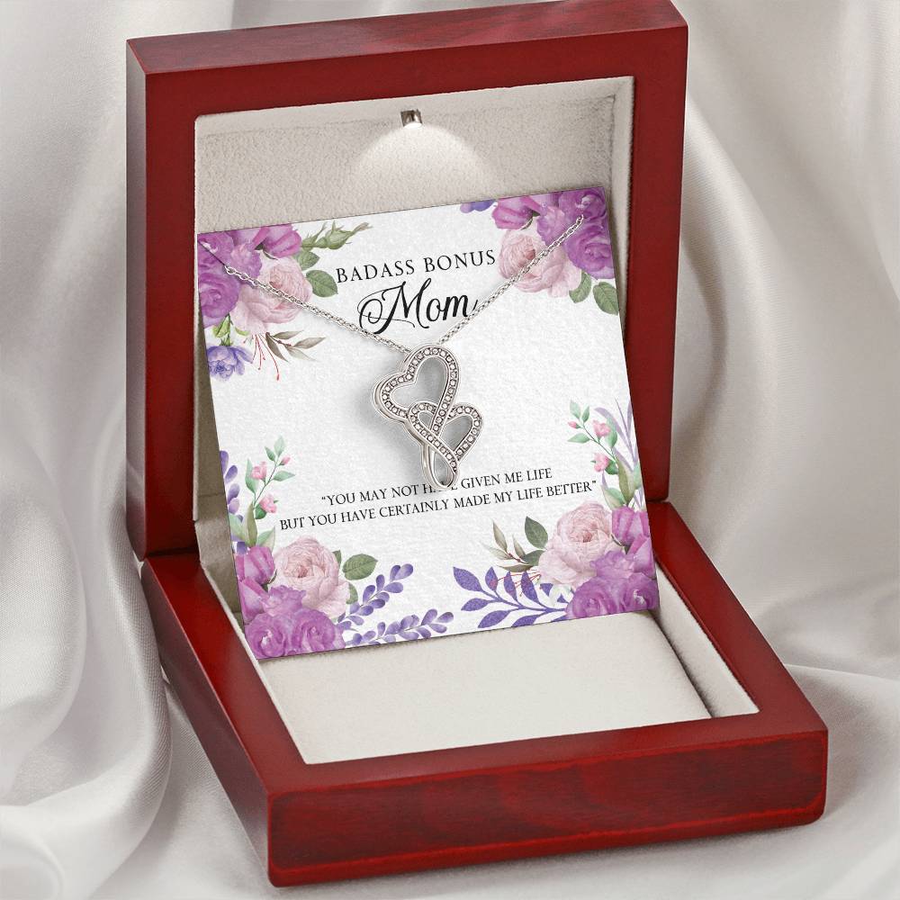 Badass Bonus Mom Necklace Double Hearts Necklace