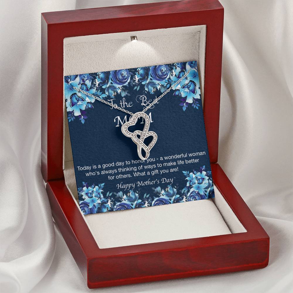 Limited Edition Mother's Double Heart 14K White Gold Pendant With Chain Double Hearts Necklace