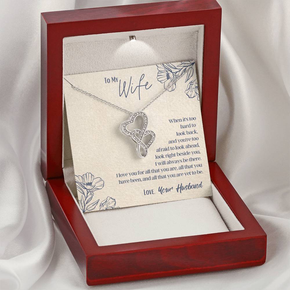 To My Wife - Beside You - Necklace Double Hearts Necklace