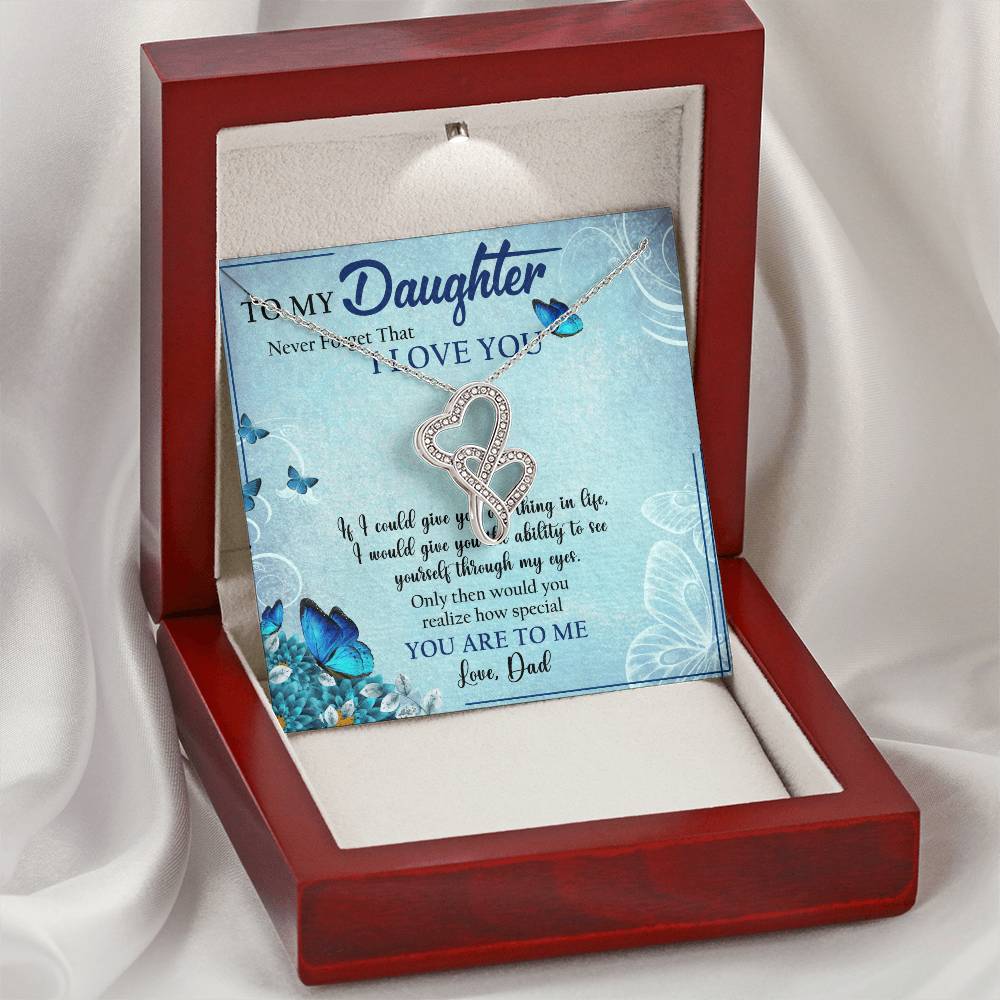 To Daughter From Dad 2 Double Heart Necklace Gift - Gifts For Daughter Gifts For Her - Birthday Gifts - Daughter Gift 2 Double Hearts Necklace