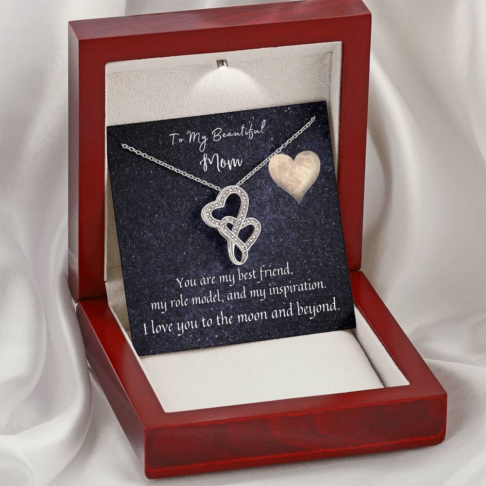 To My Beautiful Mom Double Hearts Necklace