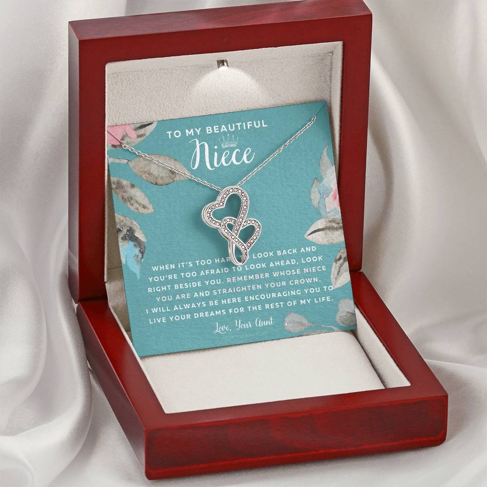 To My Beautiful Niece Straighten Your Crown Necklace Aunt Niece Necklace Niece Birthday Gift Niece Graduation Gift Double Hearts Necklace