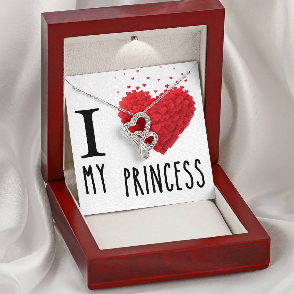 I Love My Princess Girlfriend Or Daughter Double Hearts Cz Necklace Valentines Day Or Birthday Heartfelt Keepsake Gift Double Hearts Necklace