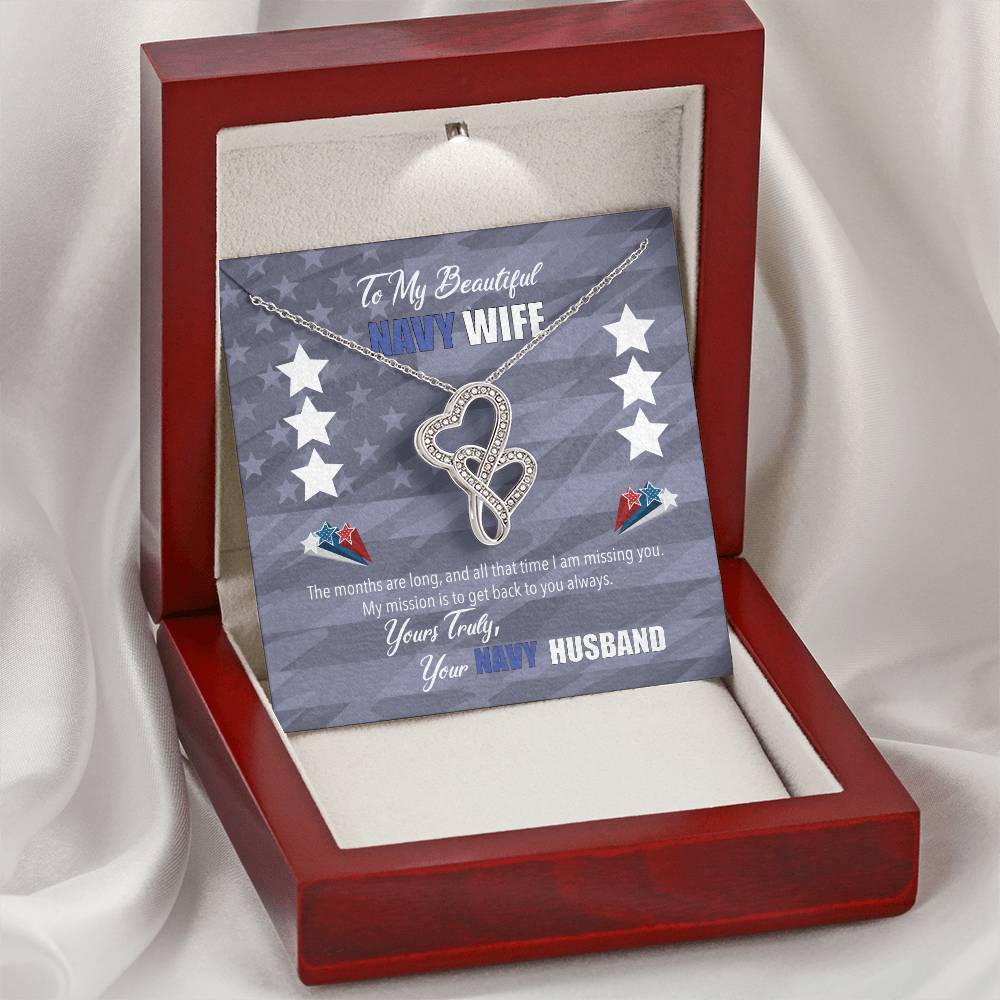 To My Beautiful Navy Wife - My Mission Is To Get Back To You Double Hearts Necklace