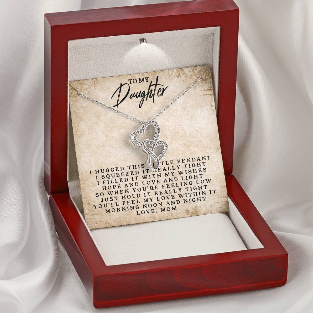 To My Daughter - Love Mom - ? Double Hearts Necklace