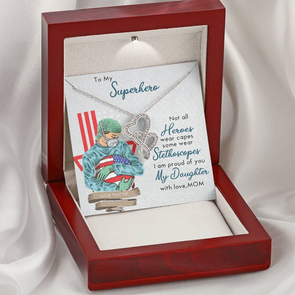 My Superhero Nurse Daughter Interlocking Double Hearts Necklace