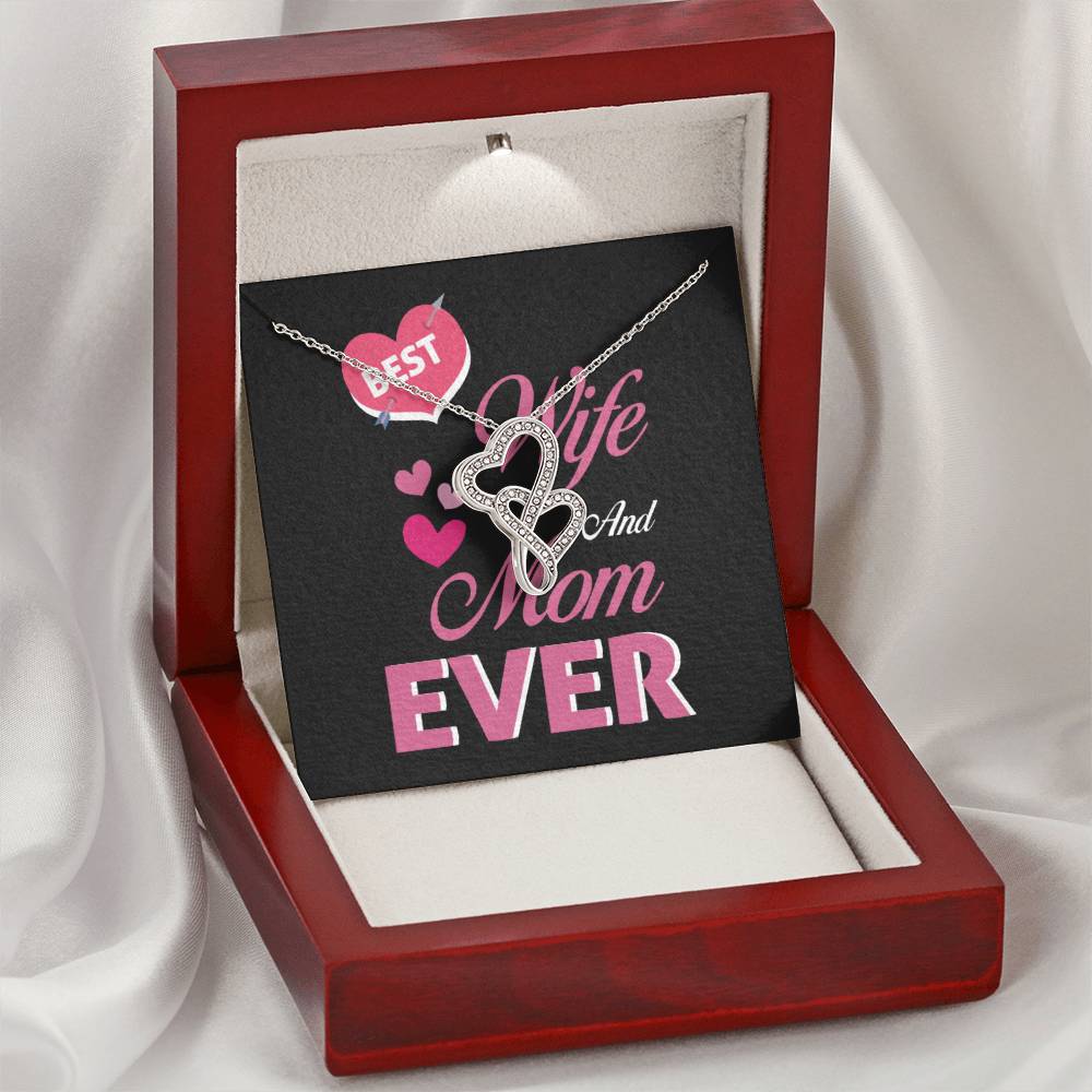 Best Wife And Mom Ever Double Hearts Necklace