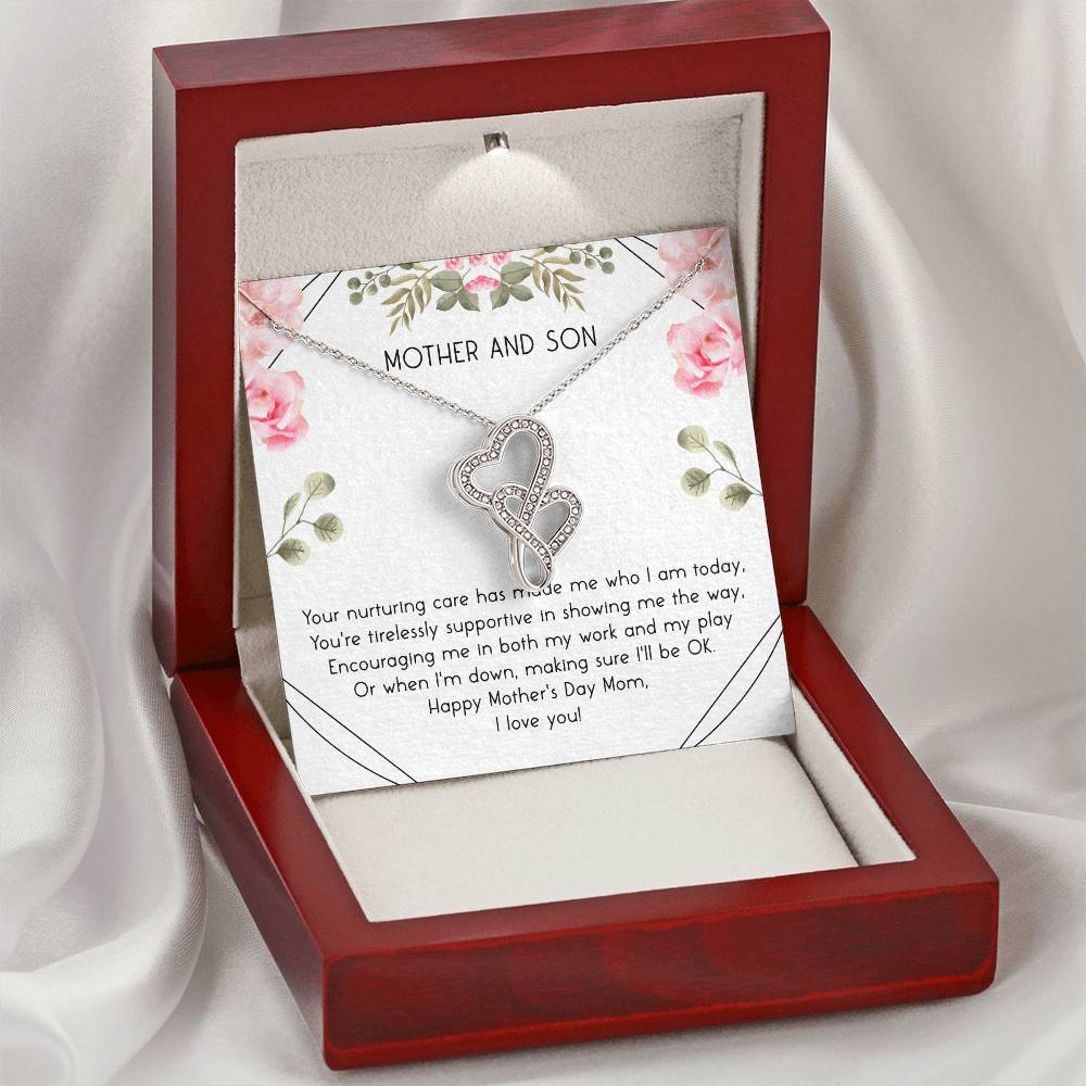 Mother's Day Gift For Mom Two Hearts Necklace For Mom From Son Double Hearts Necklace