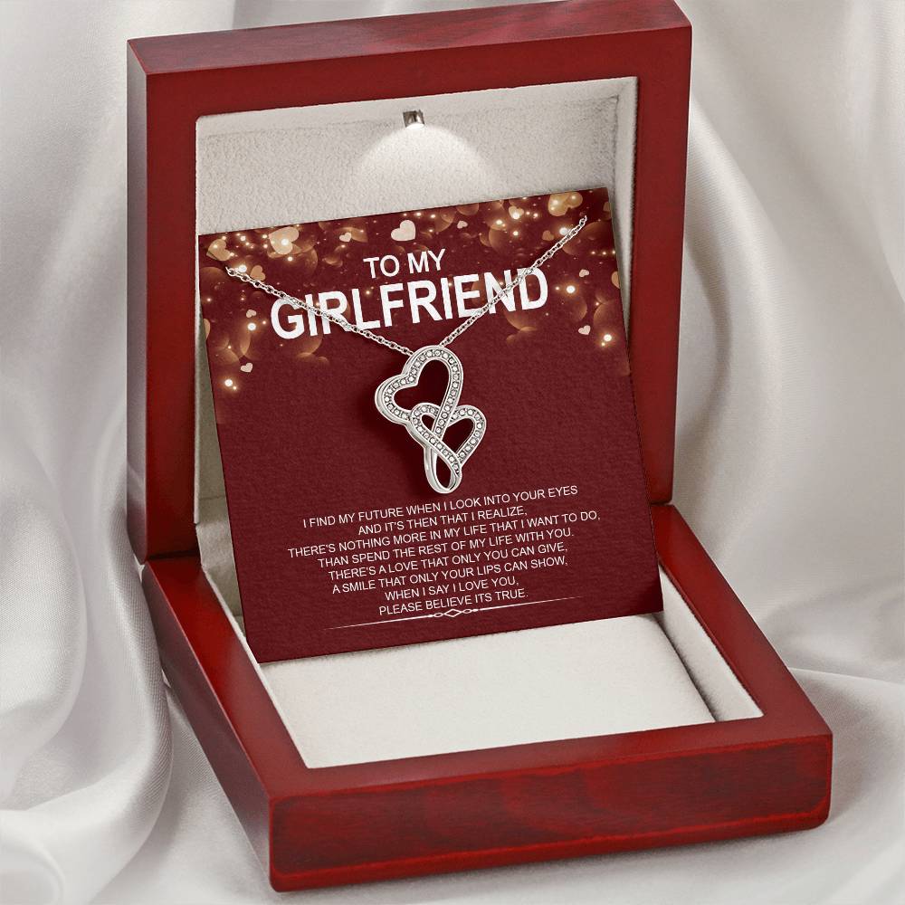 To My Girlfriend - I Love You Message - Tmgf03 Double Hearts Necklace