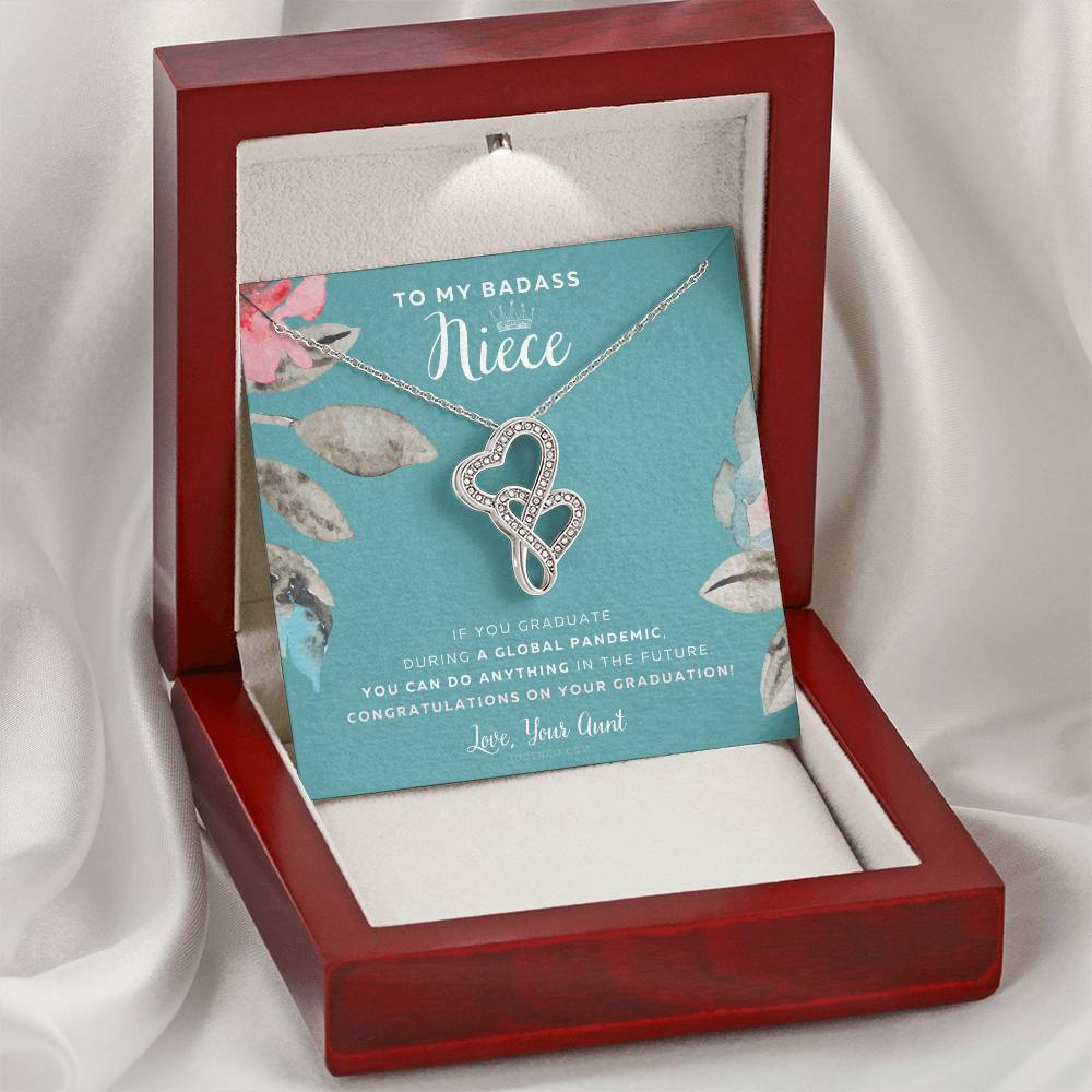 To My Badass Niece Straighten Your Crown Necklace Aunt Niece Necklace Niece Graduation Gift Graduation On Pandemic Double Hearts Necklace