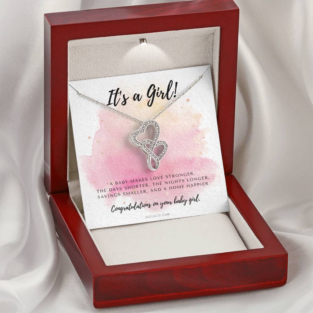 It's A Girl Necklace Gift For Mom Baby Girl Congratulations Baby Girl Shower Gift For Mom New Mom Necklace New Mom 1 Double Hearts Necklace