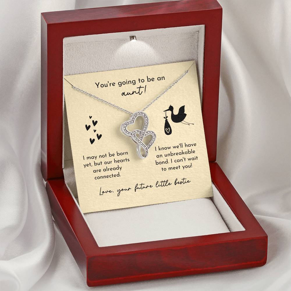 Aunt To Be Birth Announcement Double Hearts Yellow Stork Double Hearts Necklace