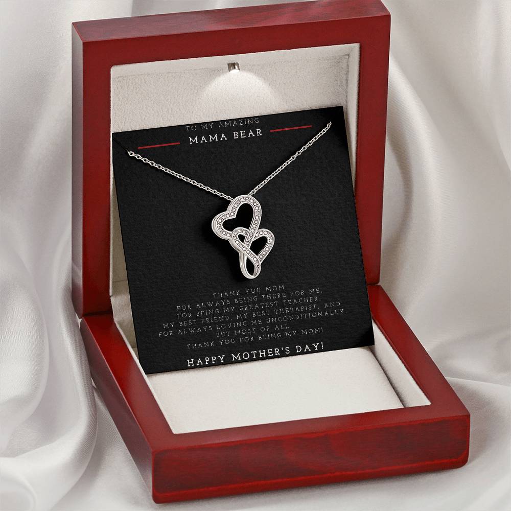 To My Amazing Mama Bear Double Hearts Necklace