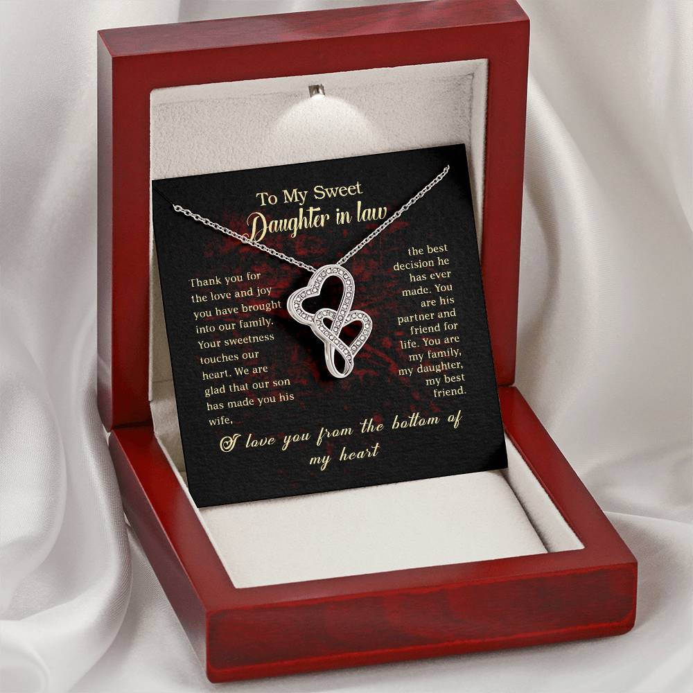 To My Daughter In Law Interlocking Hearts Necklace Gift Double Hearts Necklace