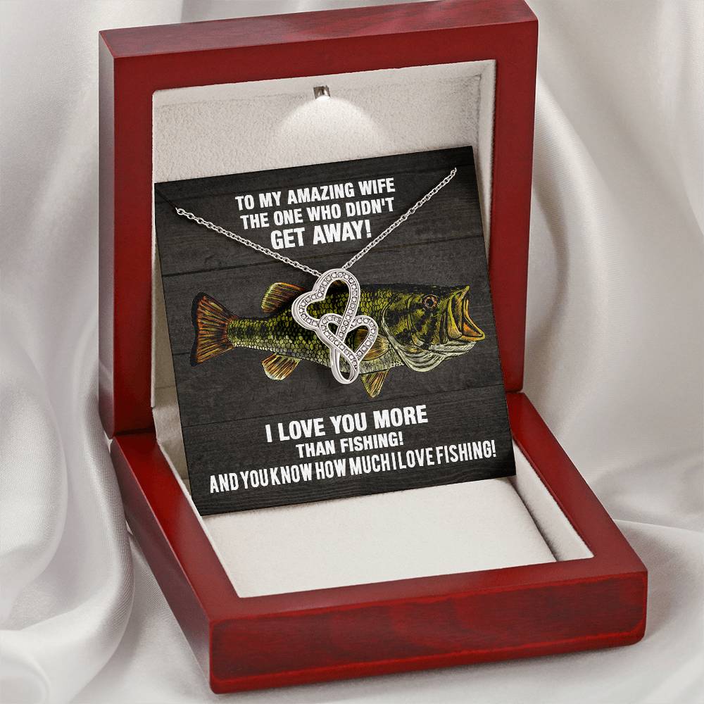 I Love You More Than Fishing Double Hearts Necklace