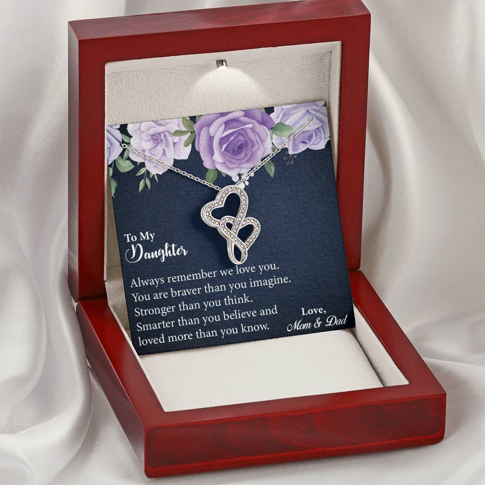 Daughter Gift - Gift For Daughter - Daughter Necklace Gift From Mom - Gift For Daughter From Dad - Message Card Jewelr Double Hearts Necklace