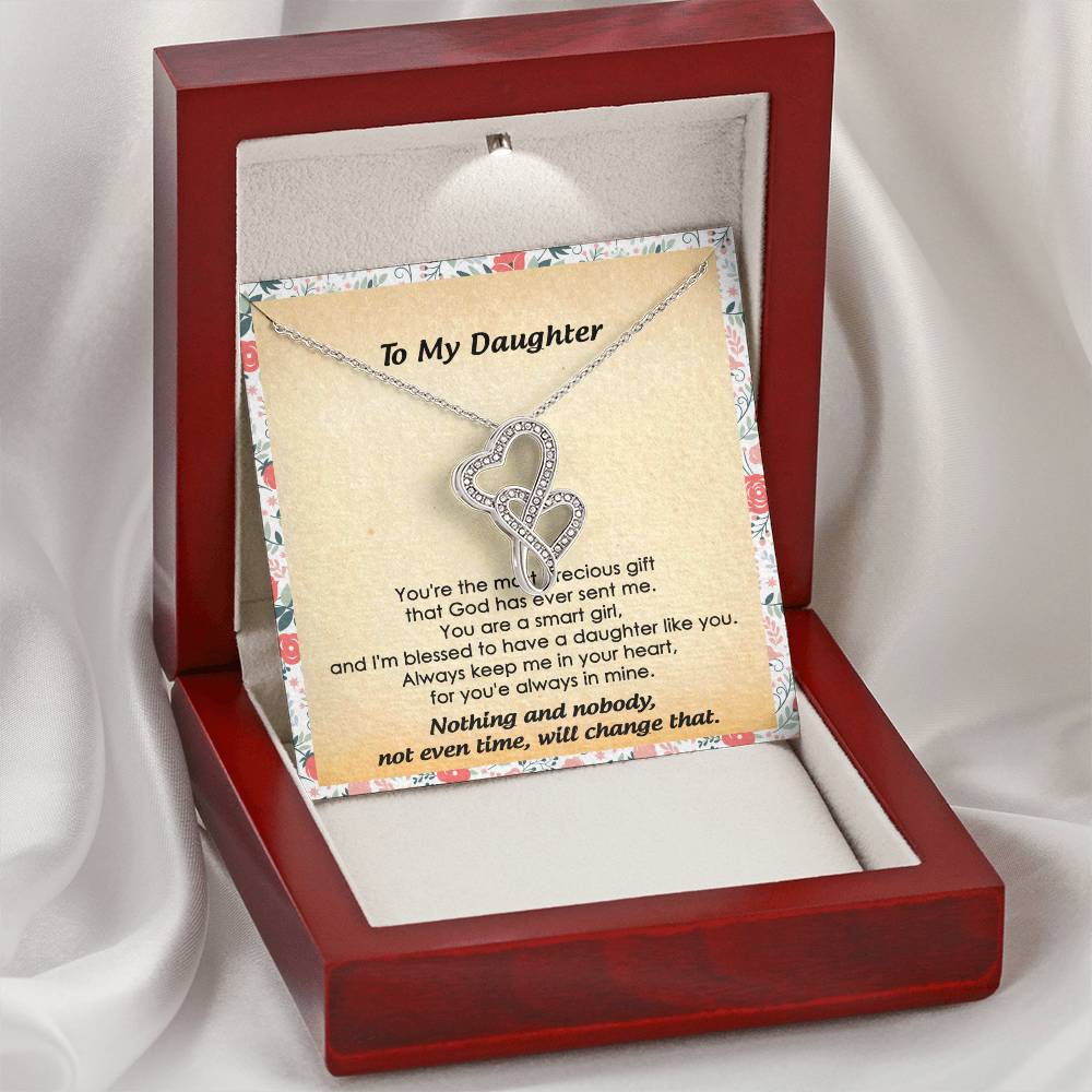 To My Daughter Necklace - Mom To Daughter Double Heart Necklace Gift - Mom And Daughter Always Remember Gift From Mom Double Hearts Necklace