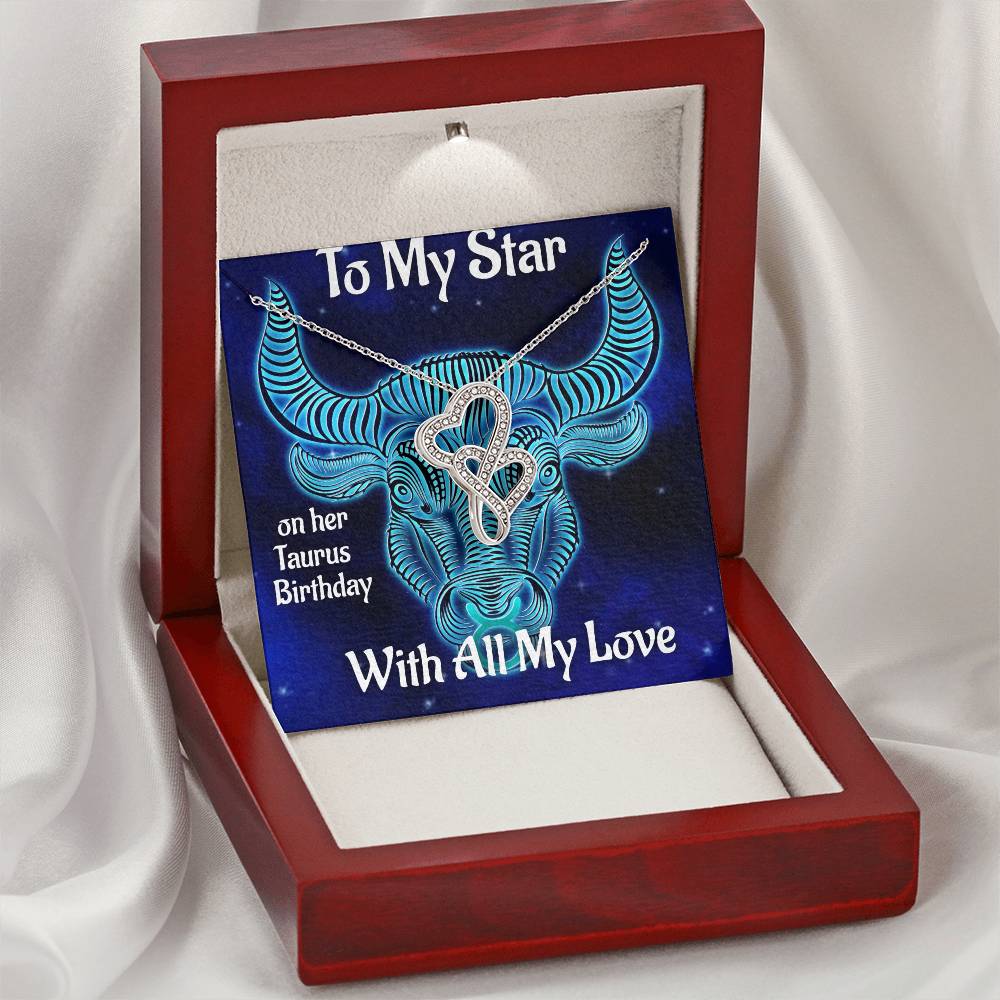 Taurus Birthday Gift Taurus Necklace Taurus Intertwined Heart Necklace Tautus Star Sign Gift Double Hearts Necklace