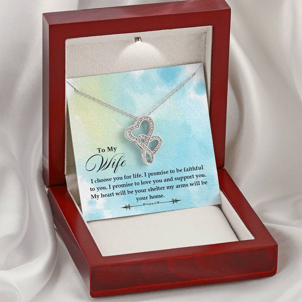 To My Wife - I Choose You For Life - Double Hearts Necklace