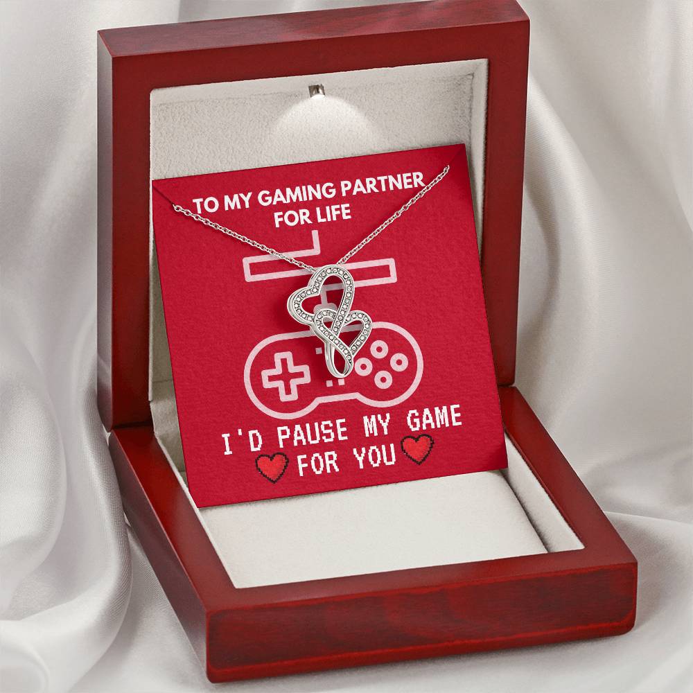 To My Gaming Partner For Life - I'd Pause My Game For You Double Hearts Necklace