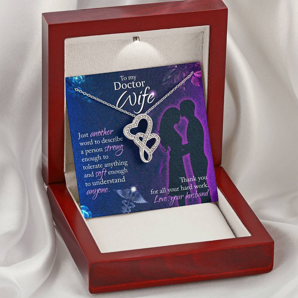 To My Doctor Wife Thank You For All Your Herd Work - Love Your Husband - Double Hearts Necklace