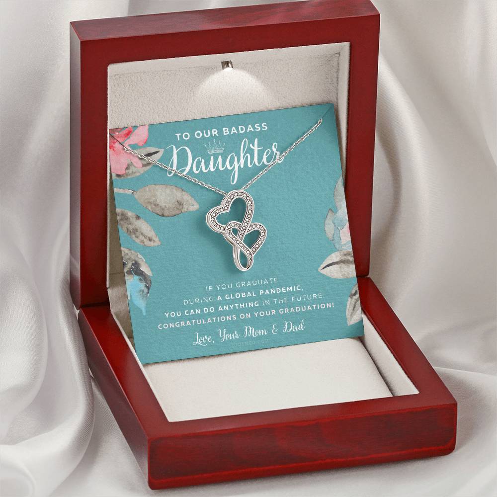 To Our Badass Daughter Straighten Your Crown Necklace Parents Daughter Necklace Daughter Graduation Gift Graduation On Double Hearts Necklace