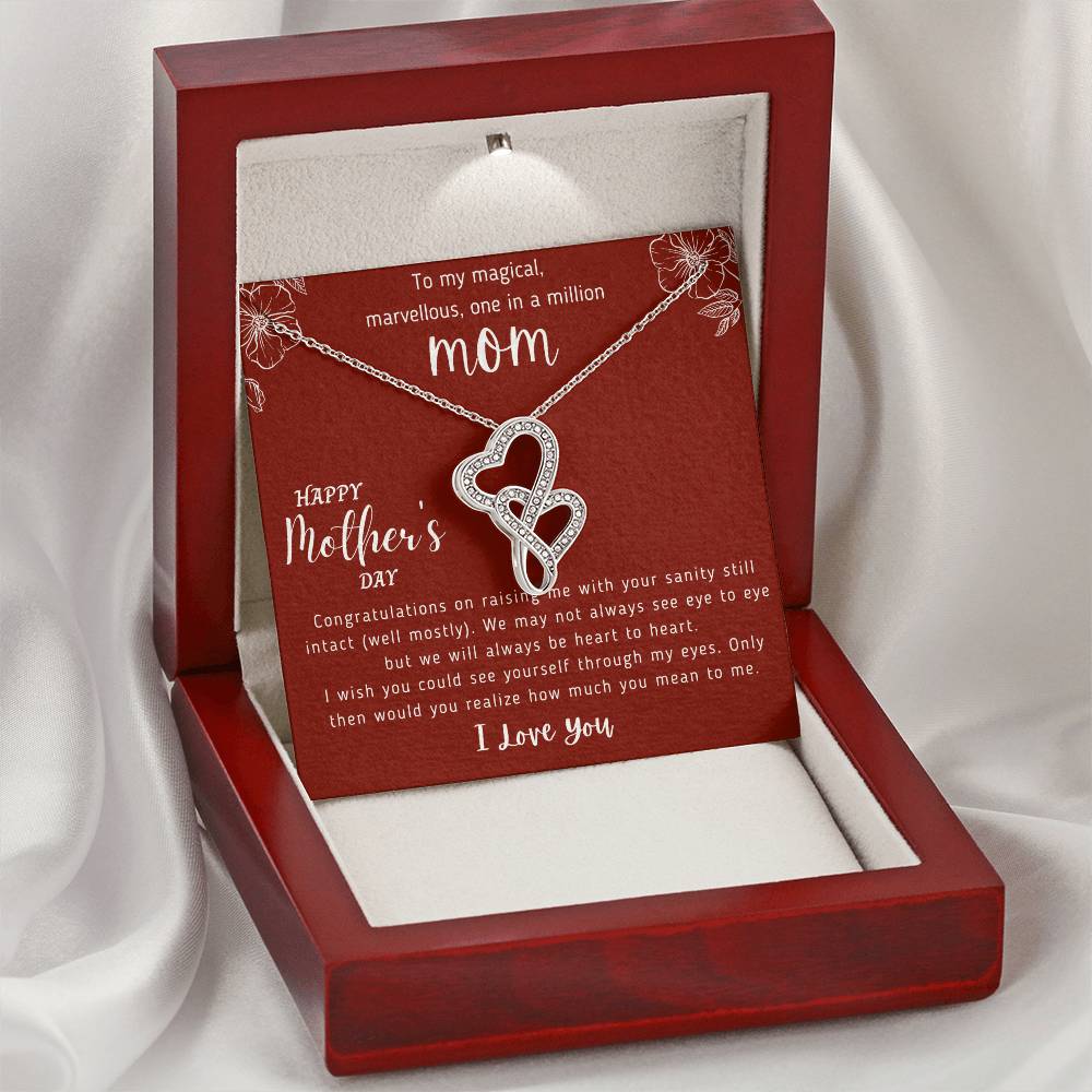 To My Magical Marvellous One In A Million Mom - Perfect Gift For Mother - Love Knot Necklace - Happy Mothers Day Gifts Double Hearts Necklace