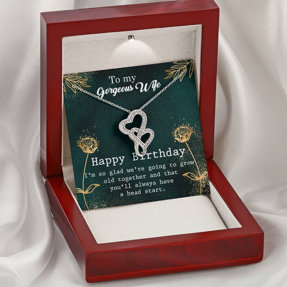 To My Gorgeous Wife - Happy Birthday Gift - Double Hearts Necklace