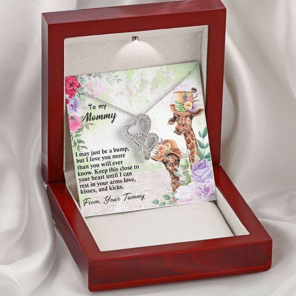 To My Mommy From Your Tummy Ryan Giraffe Necklace - To My Mommy I Love Your From Your Tummy Giraffe Necklace - Pregnan Double Hearts Necklace