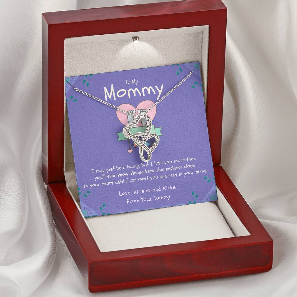 Mom To Be Gift New Mommy Gift Necklace Pregnant Wife Gift I May Just Be A Bump But I Love You To Mummy From Bump Double Hearts Necklace