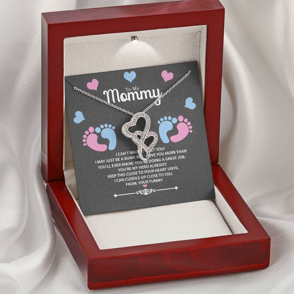 To My Mommy From Your Tummy Gift For Pregnant Wife Double Hearts Necklace