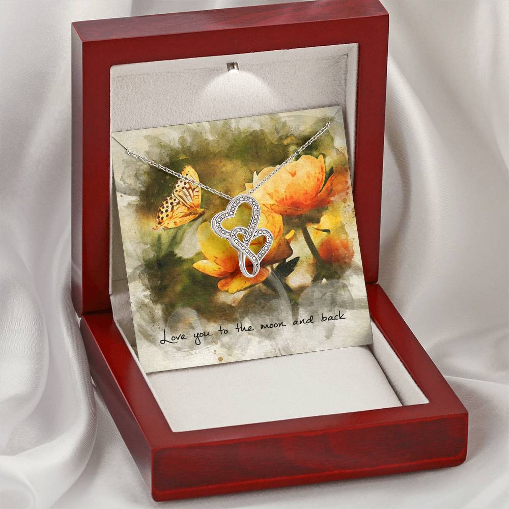 Double Heart Necklace– Butterfly Message Card Double Hearts Necklace