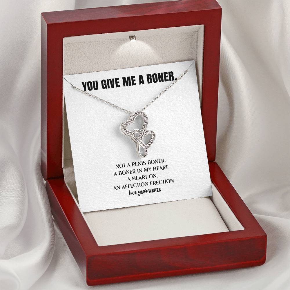 You Give Me A Heart Boner An Affection Erection Funny & Sarcastic Love For Her Mature Best Fu 4 Double Hearts Necklace