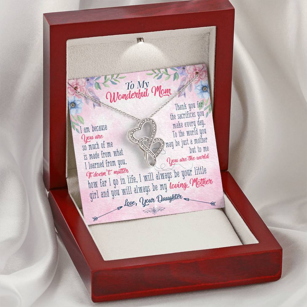 To My Wonderful Mom - Love From Daughter - Gift For Mom Double Hearts Necklace