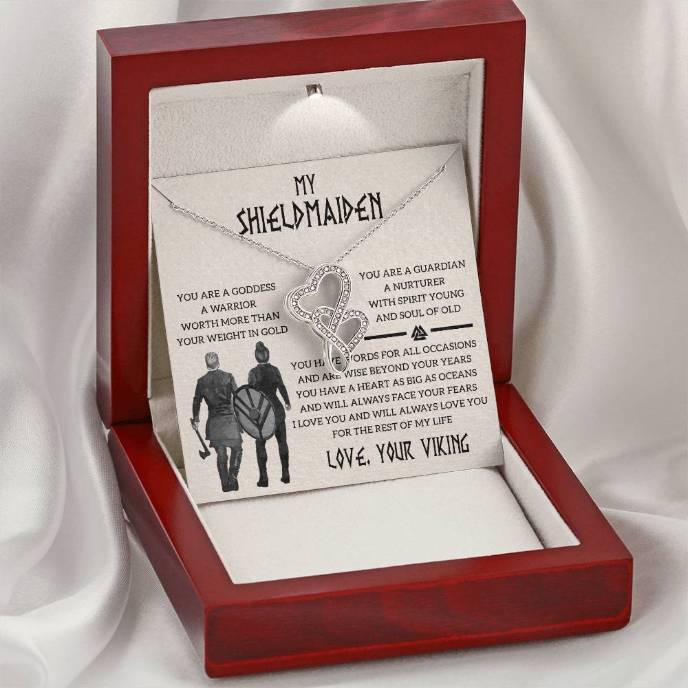 To My Shieldmaiden Gift For Wife Necklace Shieldmaiden Necklace Viking Double Heart Necklace For Her - To My Shieldmai Double Hearts Necklace