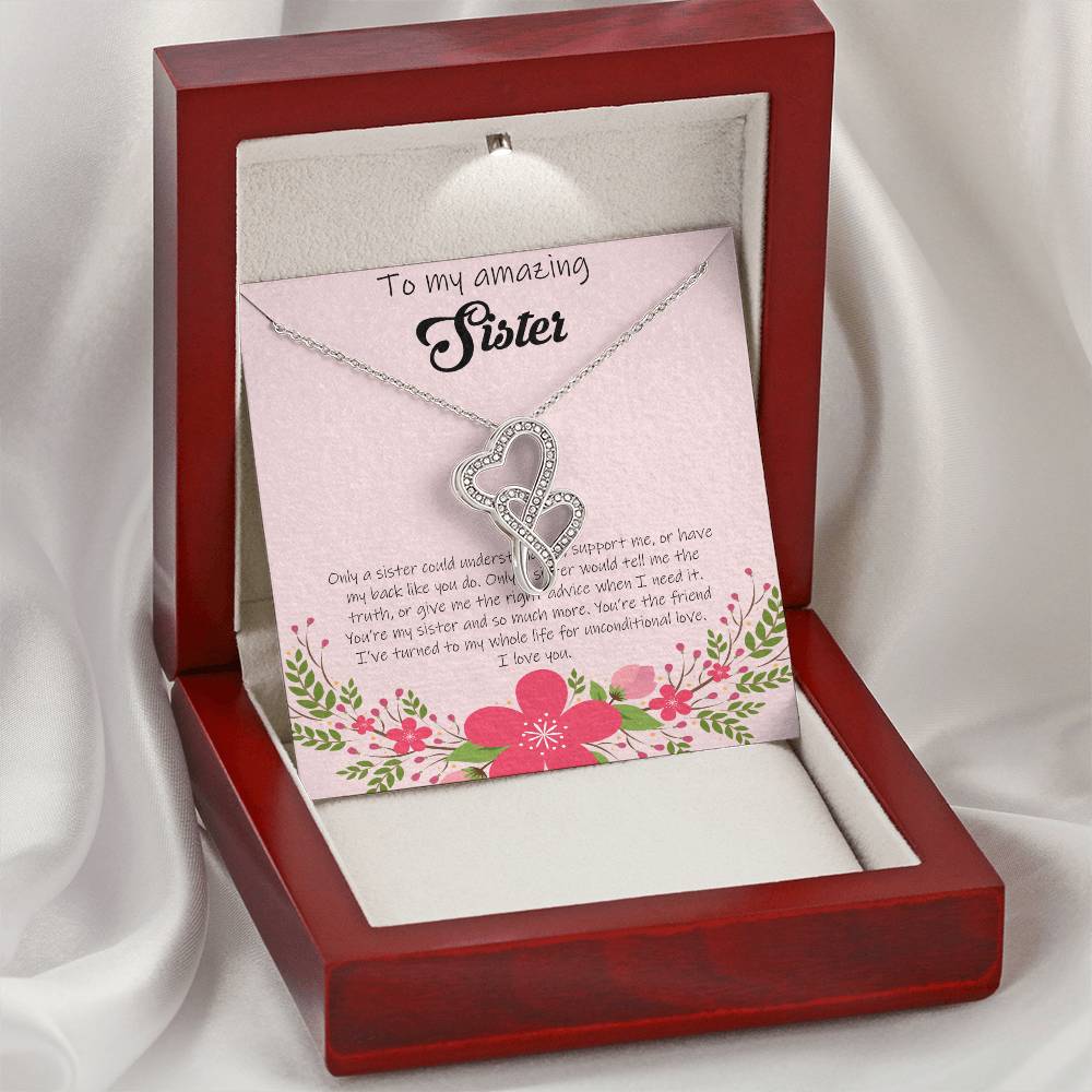 To My Amazing Sister - Pink Double Hearts Necklace