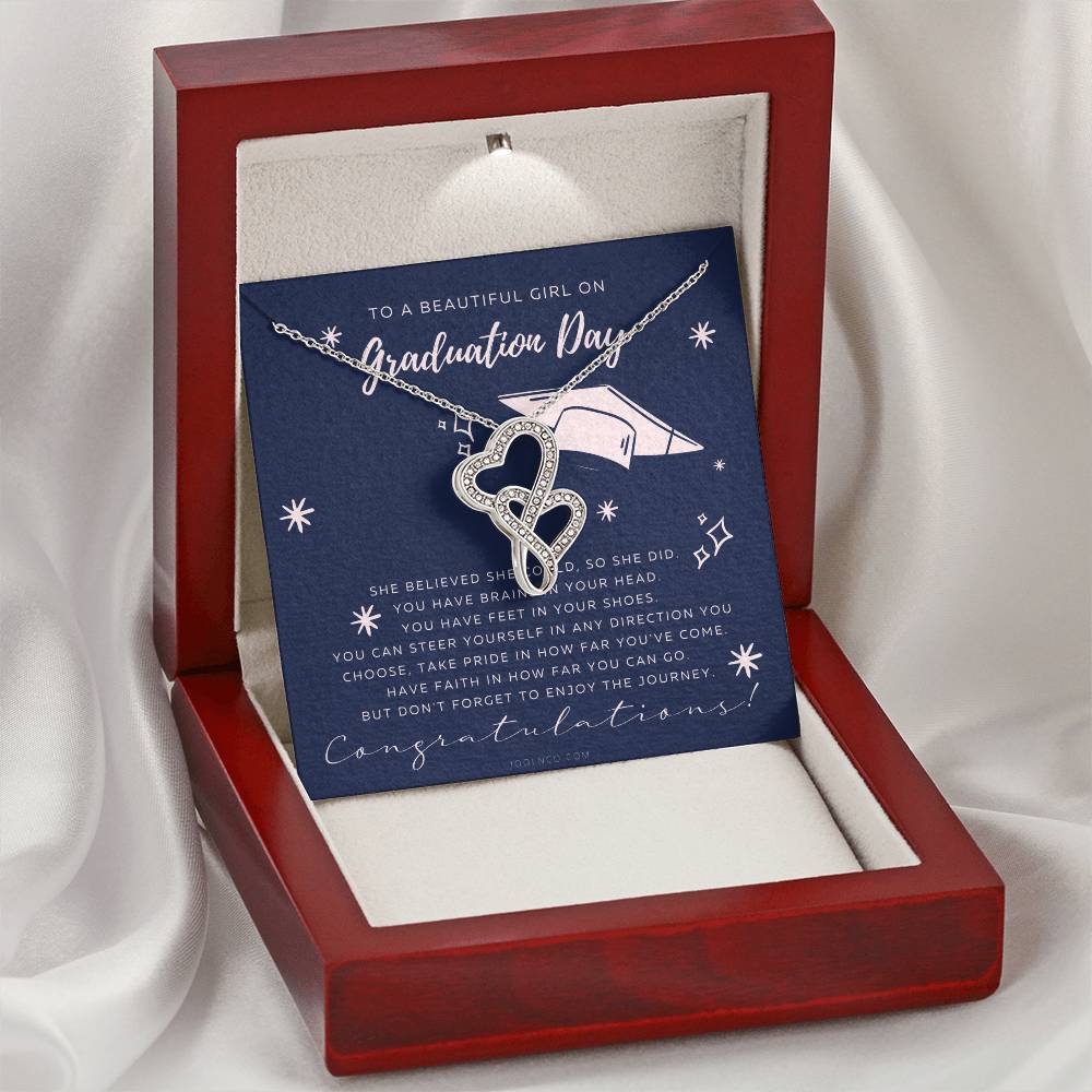 Happy Graduation Your Future Is Bright Daughter Necklace Class Of 2021 Graduation Necklace Card Gift Necklace For Daug 1 Double Hearts Necklace