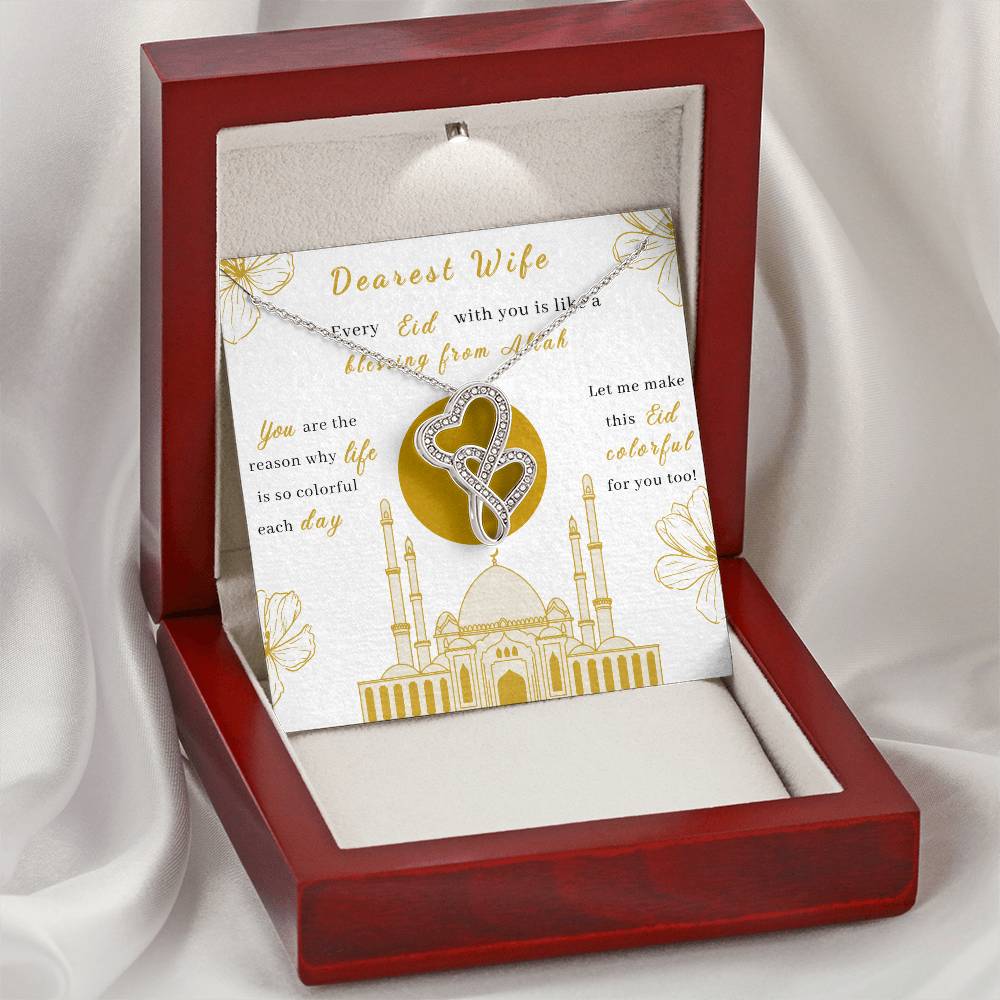 Beautiful Eid Gift For Wife - Dearest Wife - Islamic Jewelry Ramadan Eid Gift Celestial Jewelry Necklace - Engagement Double Hearts Necklace