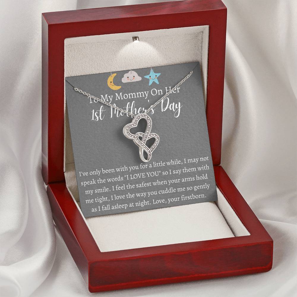To My Mommy On Her 1St Mother's Day - Double Heart Necklace Double Hearts Necklace