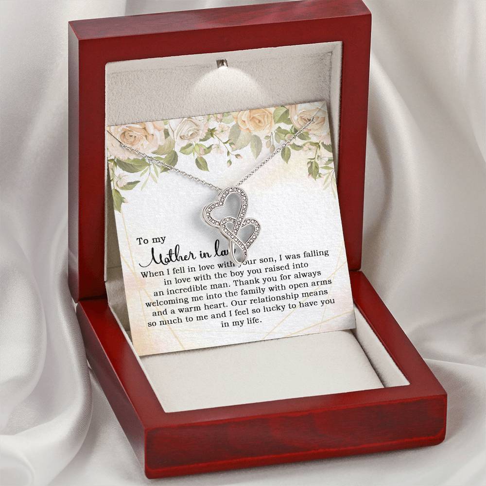 To My Mother In Law When I Fell In Love With Your Son Double Hearts Necklace