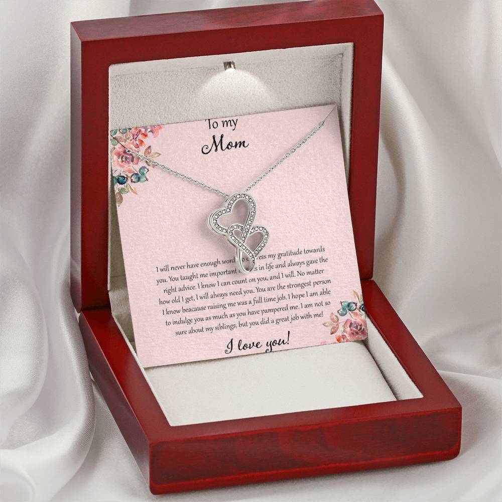 To My Mom I Will Never Have Enough Words - Pink Double Hearts Necklace