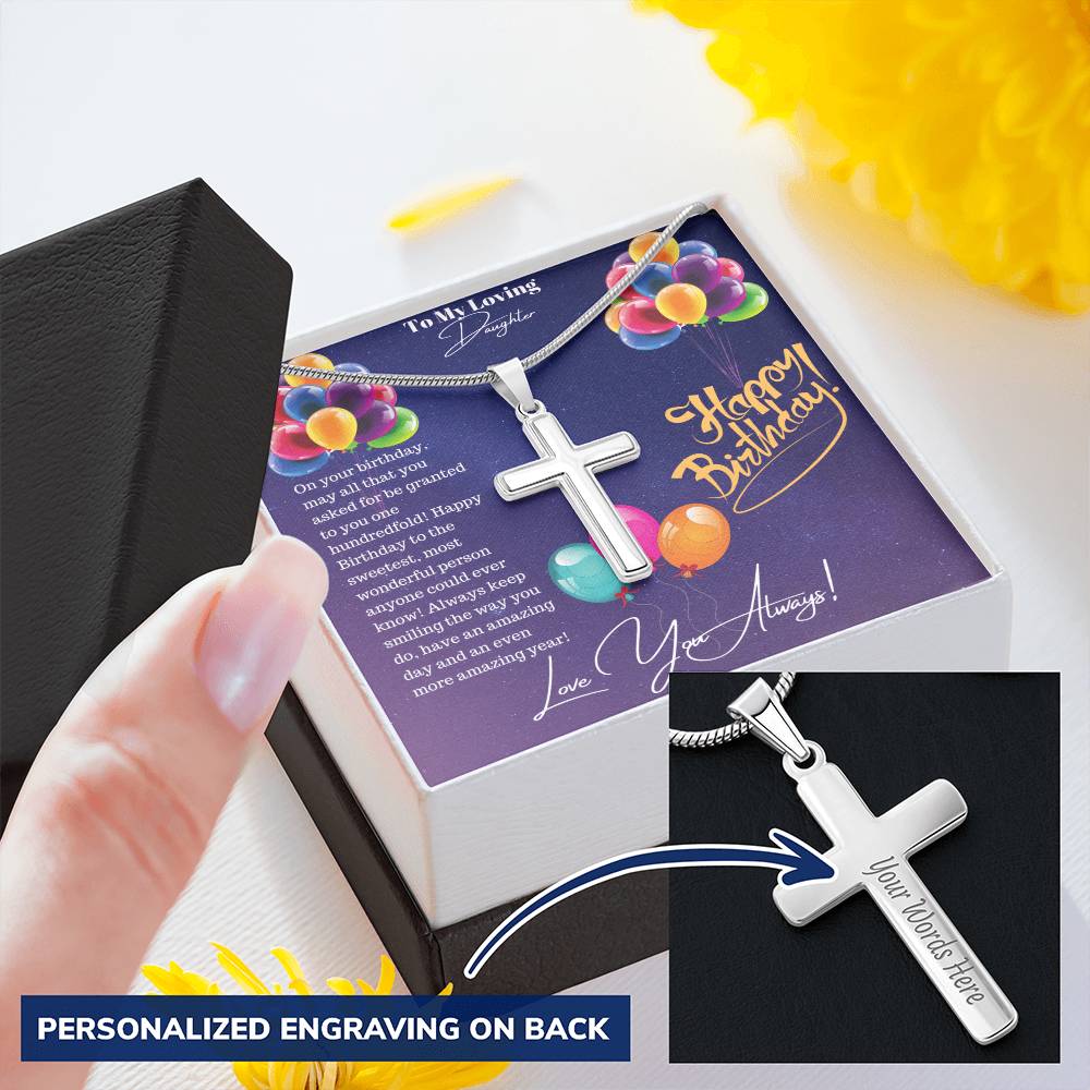 Engraved Happy Birthday Daughter Cross! Customize Engraved Cross Necklace